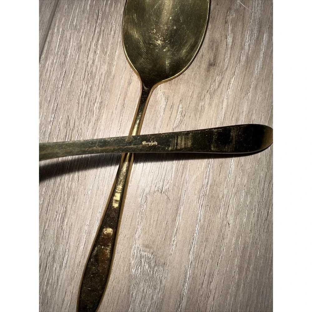 2 Dirigold Dirilyte Goldware Goldenware Regal Flatware Silverware Serving Spoons